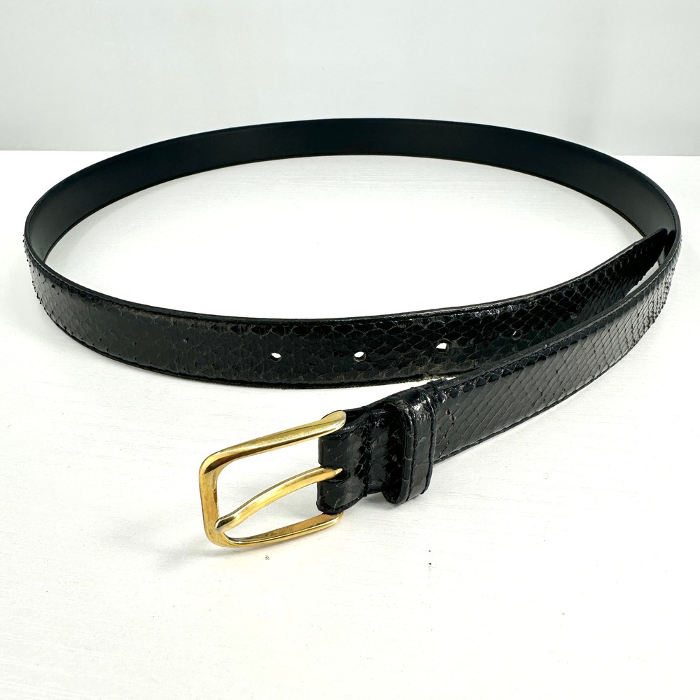 Men's Genuine Snake Skin Black Belt Gold Tone Buckle Size 38/95 Unisex‎